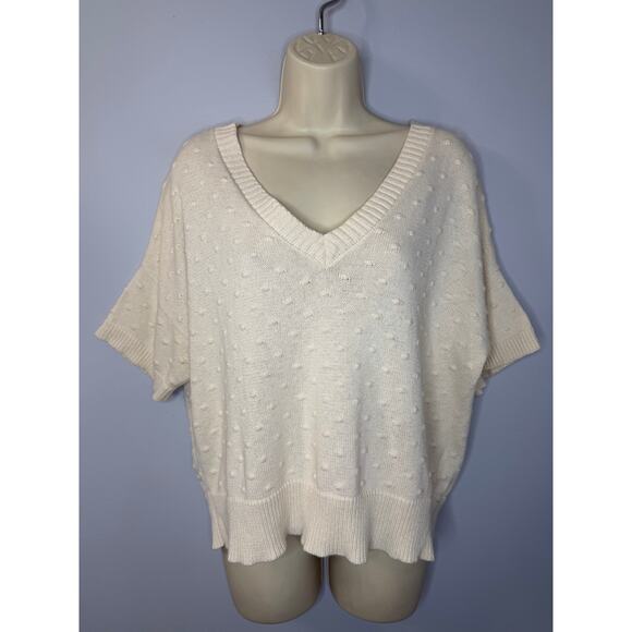 Nation ltd V Neck Short Sleeve Knit Sweater Top Ivory Women's M - Picture 9 of 9